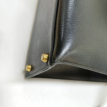 Hermes Kelly 32 Sellier Black Clemence Leather Gold Hardware 1995