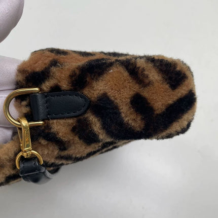 Fendi Baguette Mini Shearling Vitello Dolce Marco FF 1974 Tobacco Black Brown Zucca