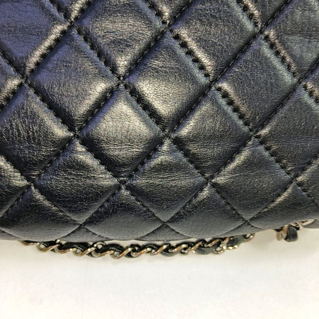 Chanel Medium Black Calfskin Leather Flap and Zipper Bag Silver Hardware, 2015