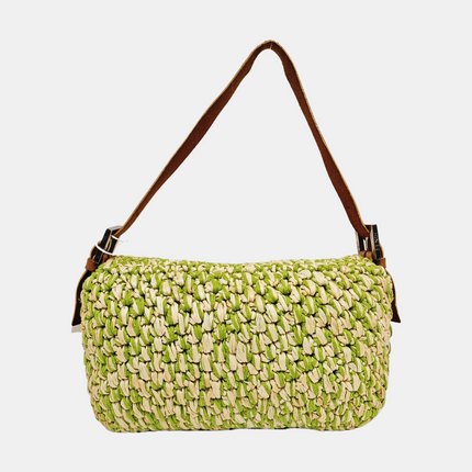 Fendi Baguette Raffia Straw Green Shoulder Bag