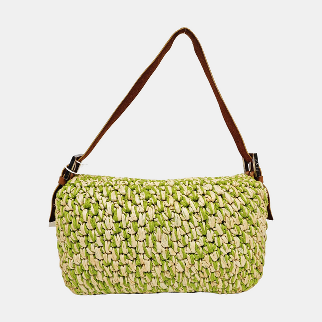 Fendi Baguette Raffia Straw Green Shoulder Bag