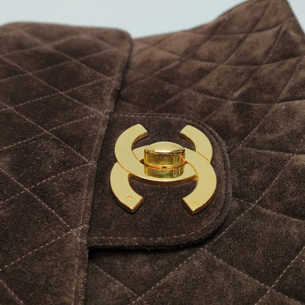 Chanel Classic Flap Maxi Chocolate Brown Suede Leather Giant Gold CC Logo