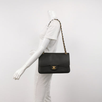 Chanel Classic Flap Jumbo Black Caviar Leather Double Flap with Gold Hardware 2017