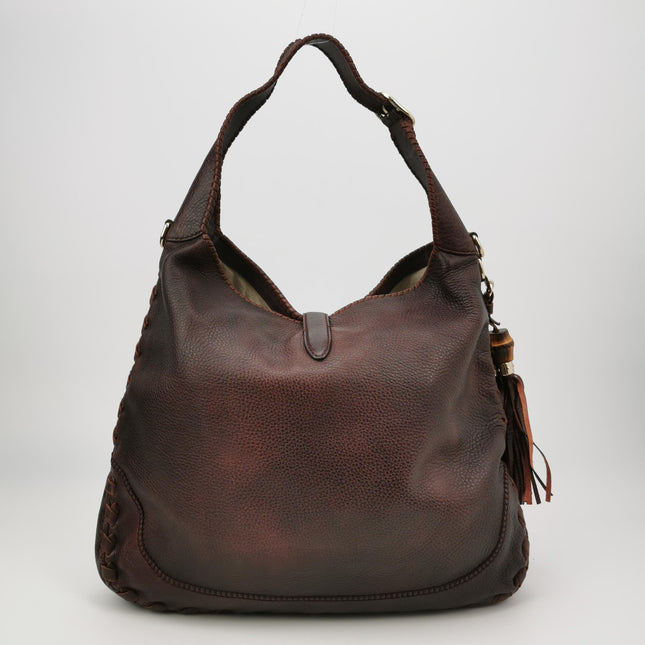Gucci Jackie Soft Large Brown Leather Shoulder Bag With Strap