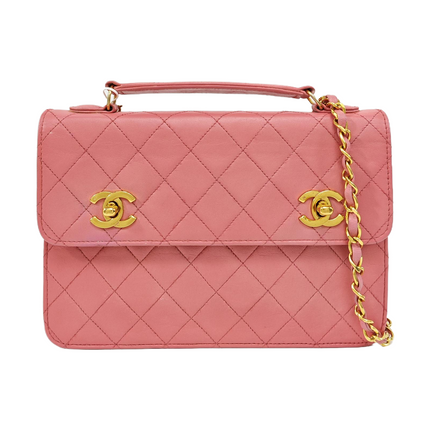 Sac à bandoulière Chanel vintage double C en cuir d'agneau noir, petit, avec fermoir tourniquet, 2 voies