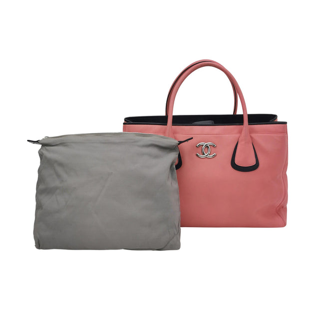 Chanel Cerf Executive 2009 Large Pink and Black Leather Tote Handbag-Luxbags