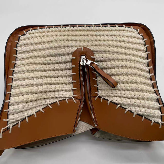 Loewe Hammock Mini Brown Leather Raffia Top Handle Crossbody Bag