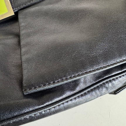 Fendi Mamma Baguette Black Lambskin Leather Green Enamel Buckle