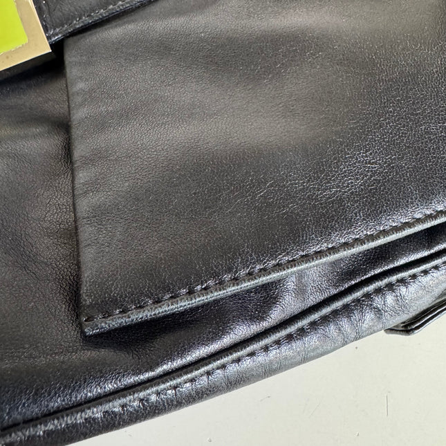 Fendi Mamma Baguette Black Lambskin Leather Green Enamel Buckle