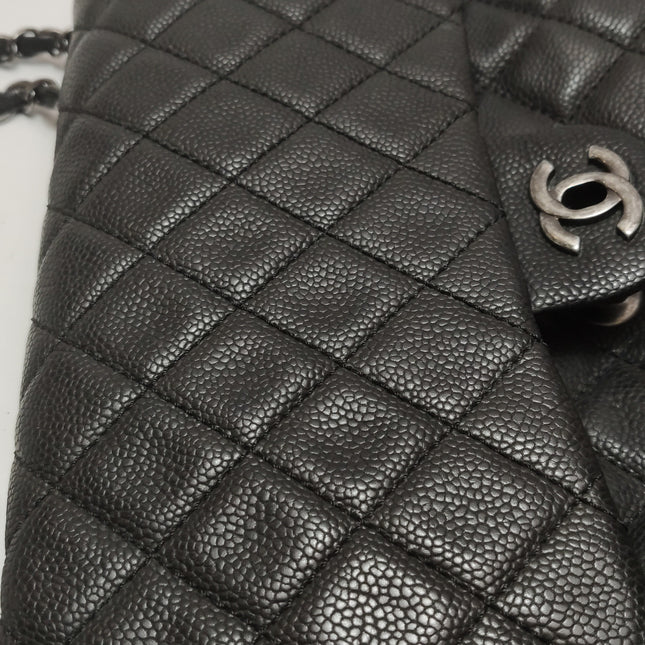 Chanel Now and Forever Large Jumbo Flap Bag Black Lambskin Silver Hardware