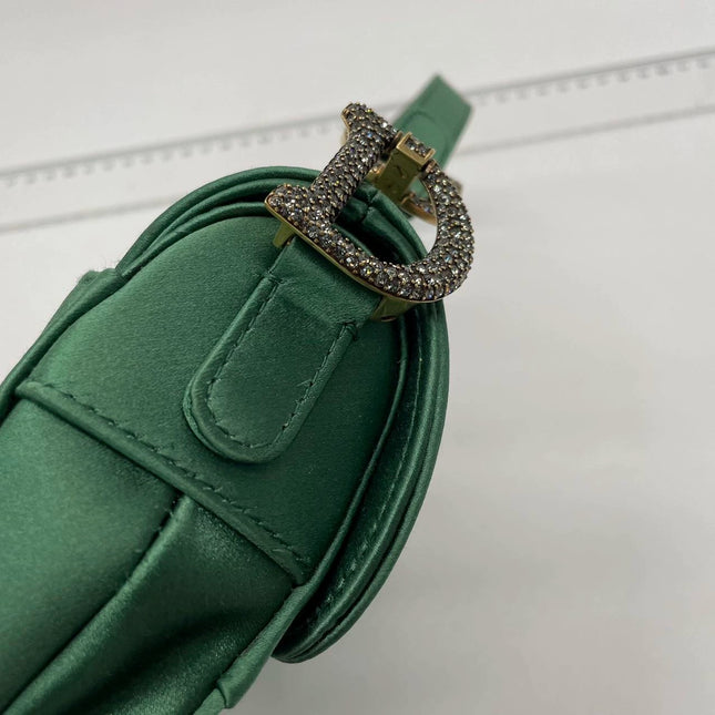 Dior Saddle Mini 2019 Silk Emerald Green with crystals