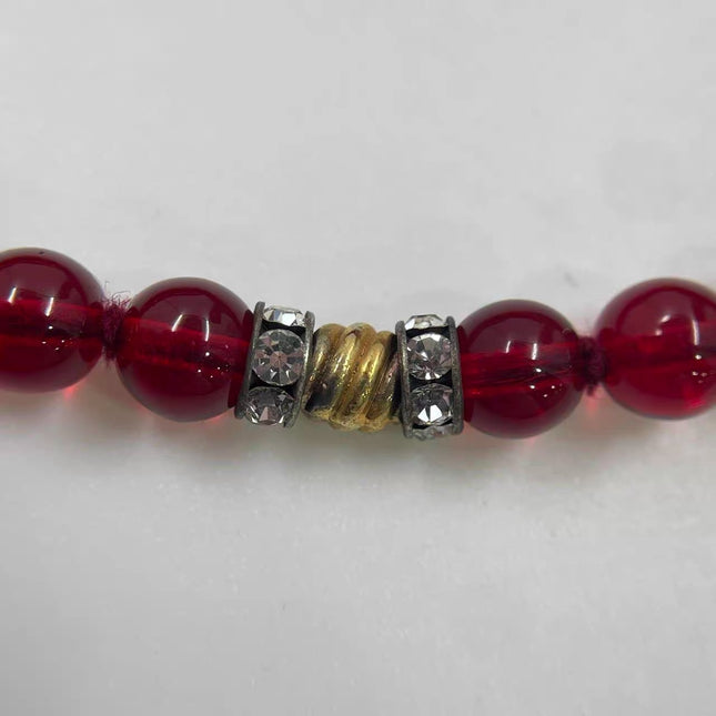 Ferragamo Vintage Rare Red Ruby Beads Necklace Gold Plated Butterfly Signed