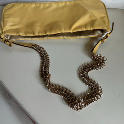 Prada Chain Shoulder Bag Nylon Yellow with Gold-tone Chain