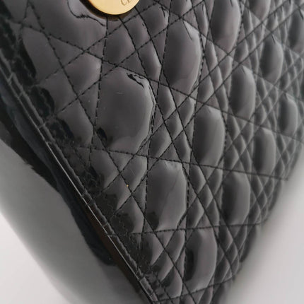 Sold Lady Dior Medium Black Patent Leather Handbag with Gold Hardware