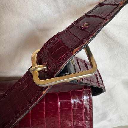 Vintage Burgundy Crocodile Leather Gold-tone Hardware Clutch Shoulder Bag
