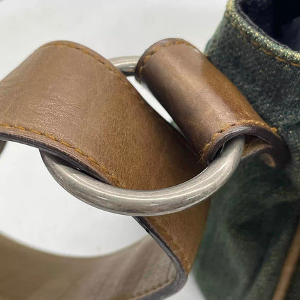 Dior Vintage Gaucho Mini Green Denim Brown Leather Crossbody Bag 2006