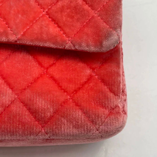 Chanel Classic Flap Medium Coral Orange Velvet Silver Hardware