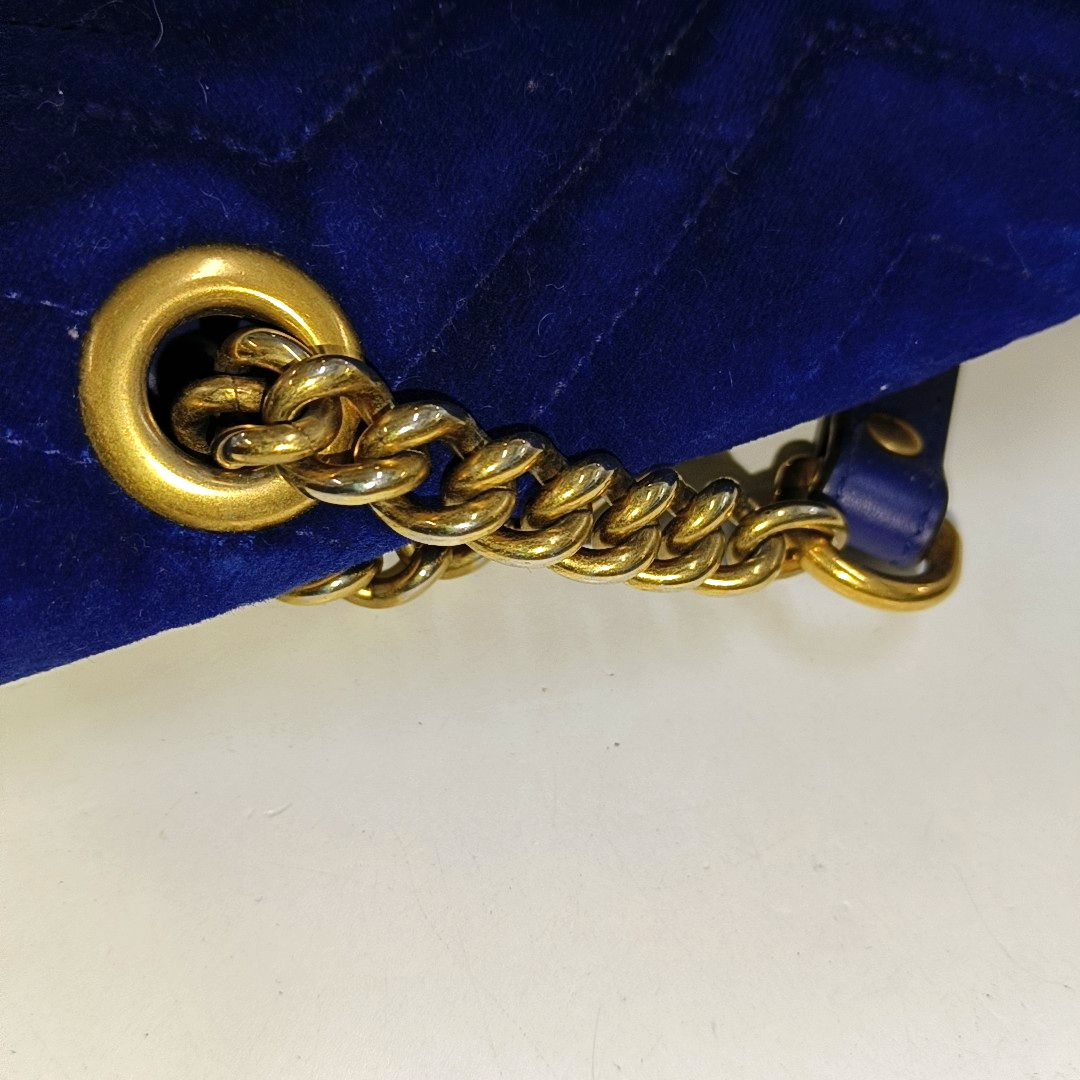 Gucci Marmont Mini Flap Navy Velvet Handbag