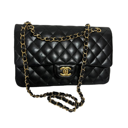 Chanel 2011 Timeless Classic Flap Medium Black Lambskin Leather Gold Hardware