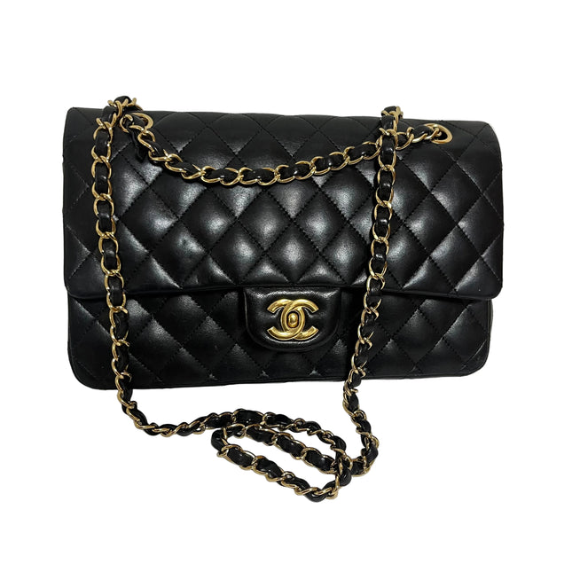 Chanel 2011 Timeless Classic Flap Medium Black Lambskin Leather Gold Hardware