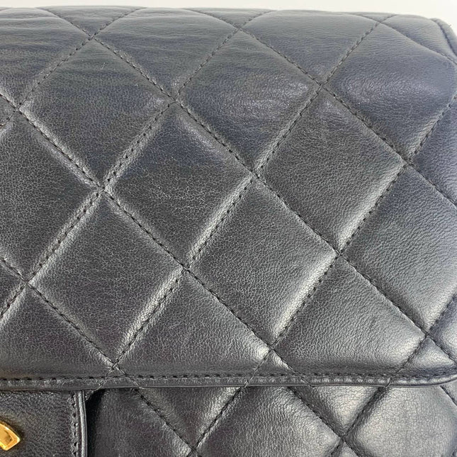 Chanel Medium Double Sided Top Handle Flap Bag Black Lambskin Leather 24k Gold Hardware