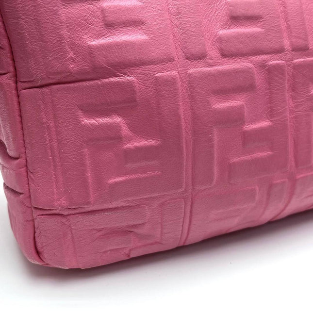 Fendi Baguette Large Pink Leather 3D FF Motif Crossbody Bag