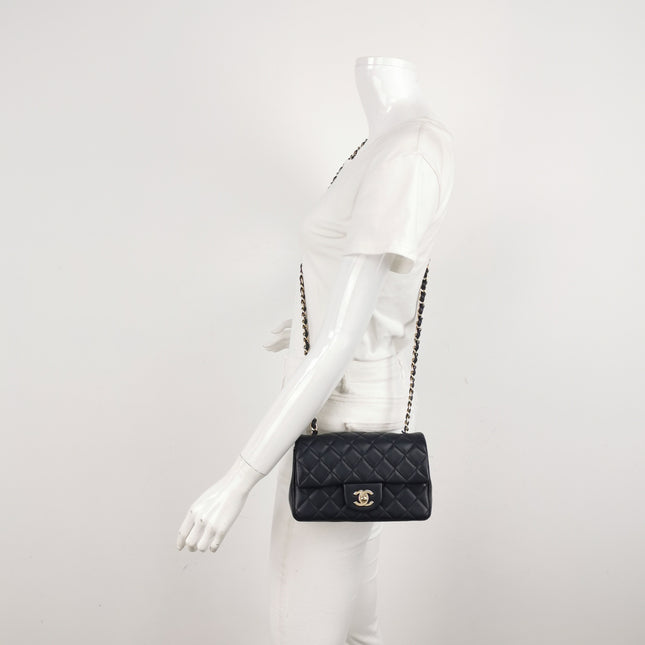 Chanel Classic Flap Mini Rectangular Navy Lambskin Leather Gold Hardware, 2020