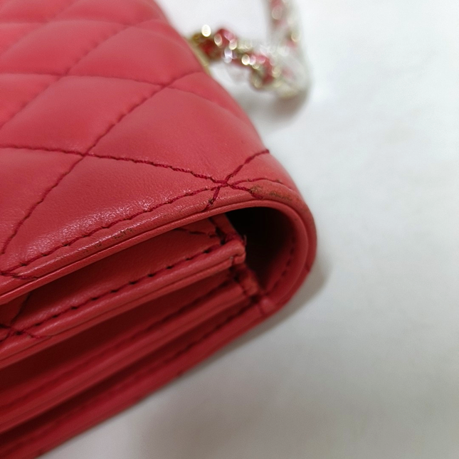 Chanel East West Single Flap Bag Pearl Chain Clutch Pink Lambskin