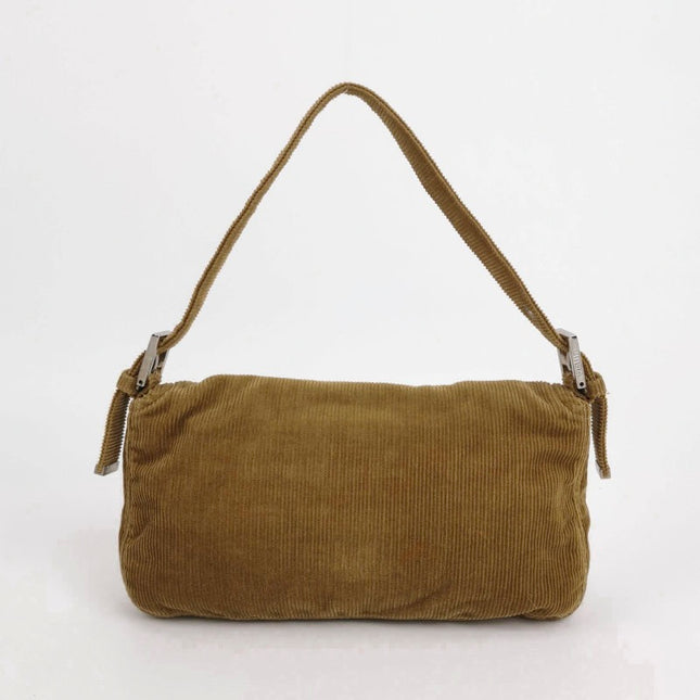 FENDI Baguette Vintage Corduroy Beige Brown Shoulder Bag