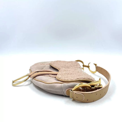 Dior Saddle Vintage Shoulder Bag Medium Shearling and Ostrich Leather Pink