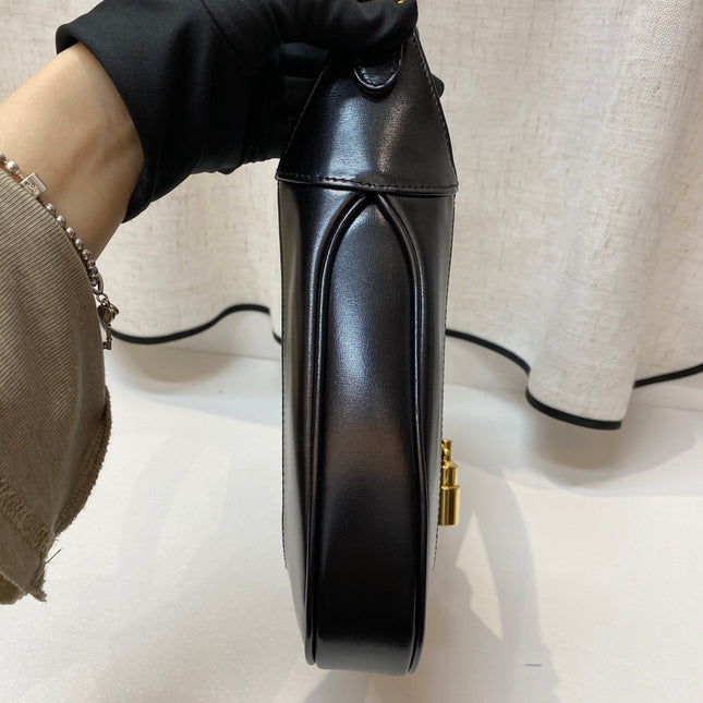 Gucci Jackie 1961 Black Leather Bag Small Piston Lock With Strap