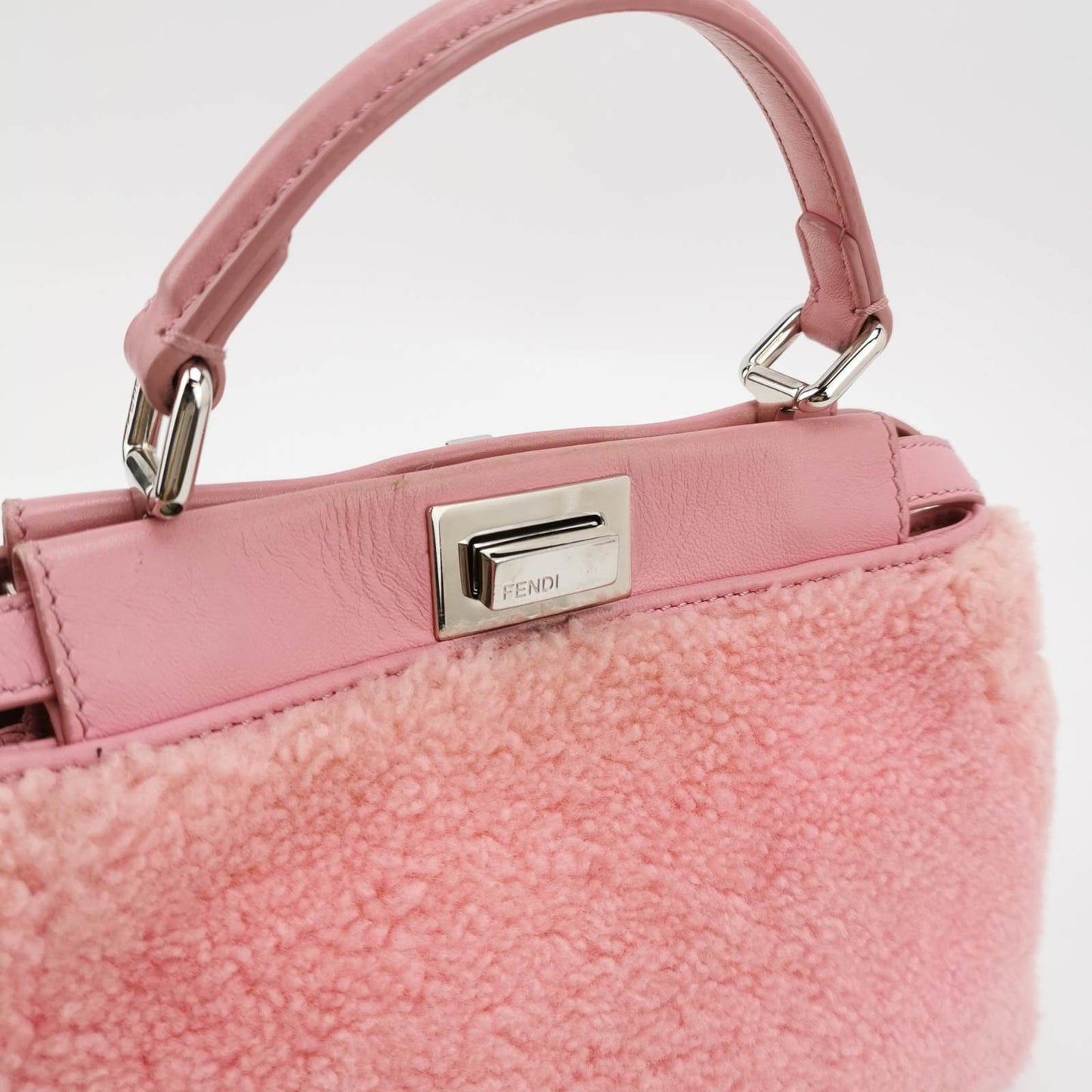 Fendi Peekaboo Small Pink Leather and Shearling Crossbody Bag