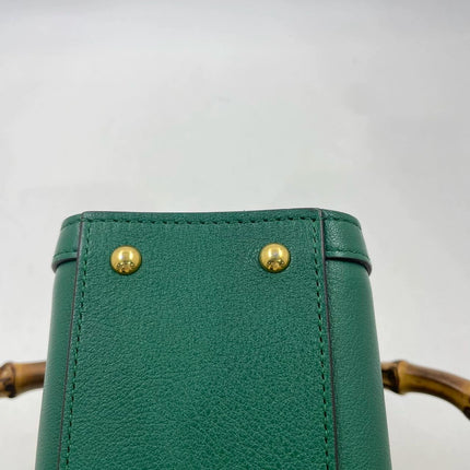 Gucci Diana Mini Green Leather Bag Bamboo Handle with Strap