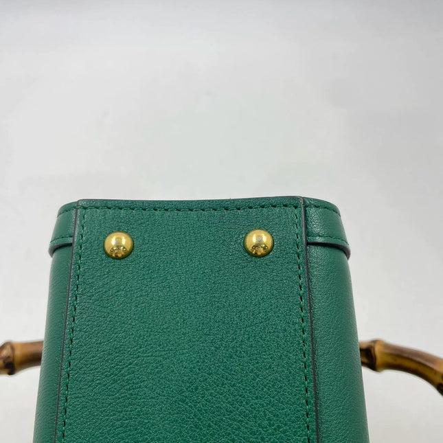 Gucci Diana Mini Green Leather Bag Bamboo Handle with Strap