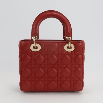 Lady Dior Small My Abcdior Red Lambskin Cannage Leather Gold Hardware