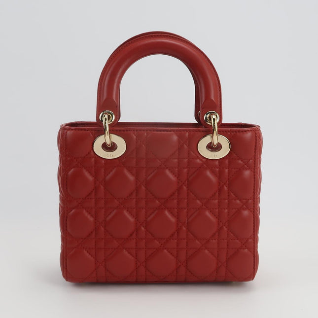 Lady Dior Small My Abcdior Red Lambskin Cannage Leather Gold Hardware