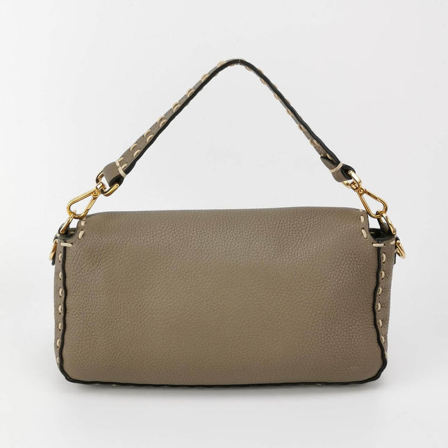 Fendi Baguette Selleria Calfskin Leather Crossbody Bag Medium Grey Beige