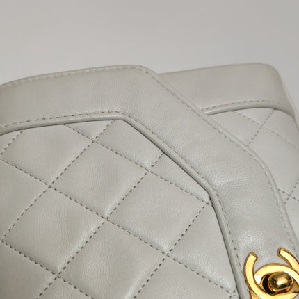Chanel Diana CC Flap Bag Small Vintage White Lambskin Leather with 24k Gold HW, 1989-1991
