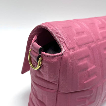 Fendi Baguette Large Pink Leather 3D FF Motif Crossbody Bag