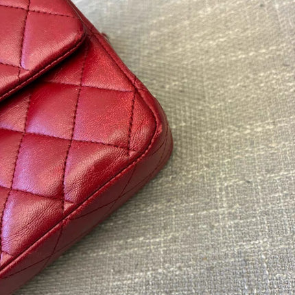 Chanel Classic Flap Medium Red Lambskin Leather with Silver Hardware 2012-13
