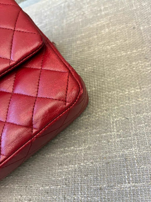 Chanel Classic Flap Medium Red Lambskin Leather with Silver Hardware 2012-13