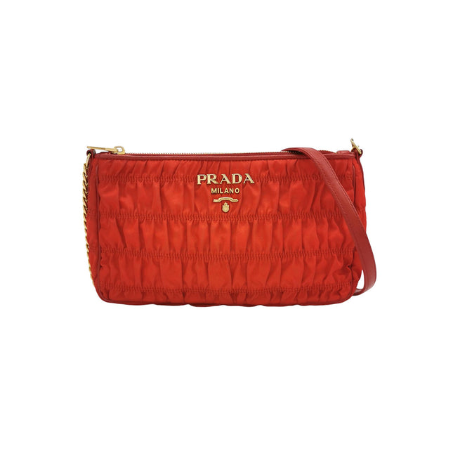Prada Tessuto Nylon Gaufre Crossbody Bag Red with Gold-tone Hardware-Luxbags