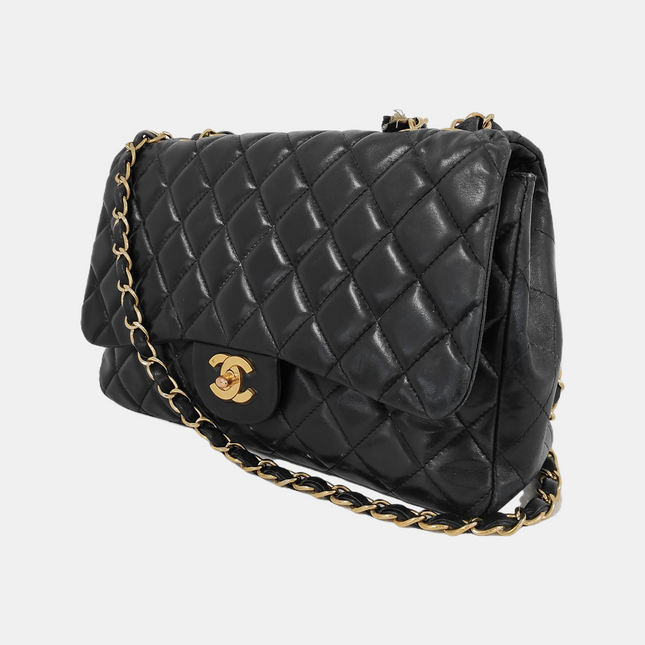Chanel Classic Flap Jumbo Vintage Black Lambskin Leather Single Flap 24k Gold Hardware, 2008-2009