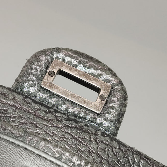 Chanel 2.55 Mini Chevron Stitching Silver Patterned Calfskin Leather Silver Hardware Flap Crossbody Bag