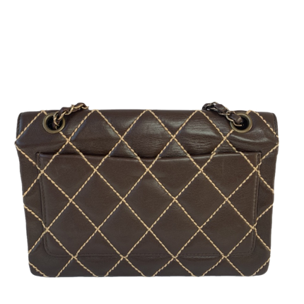 Sold Chanel Wild Stitch Flap Brown Leather with Beige Stitching Detail