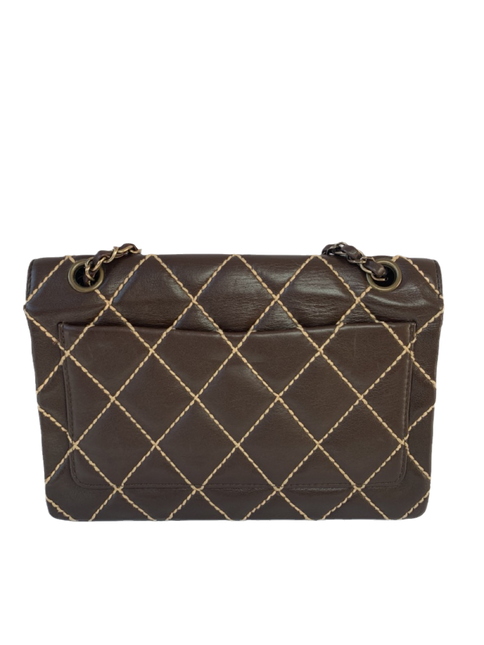 Sold Chanel Wild Stitch Flap Brown Leather with Beige Stitching Detail