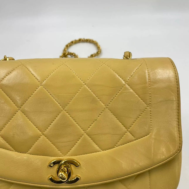 Chanel Diana CC Flap Bag Small Vintage Yellow Lambskin Leather with 24k Gold HW, 1991-1994