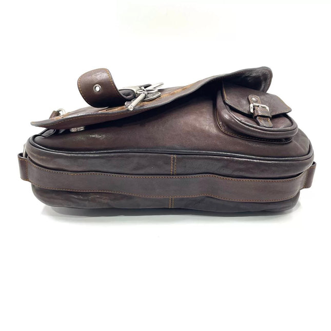 Dior Vintage Gaucho Large Dark Brown Leather Crossbody Bag 36cm