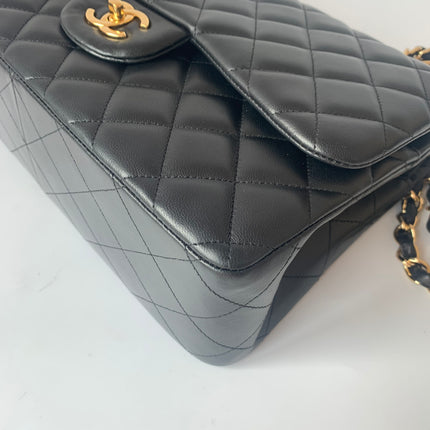 Sold Chanel Classic Flap Jumbo 2012 Black Lambskin Leather Double Flap with Gold Hardware