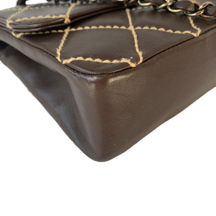 Sold Chanel Wild Stitch Flap Brown Leather with Beige Stitching Detail